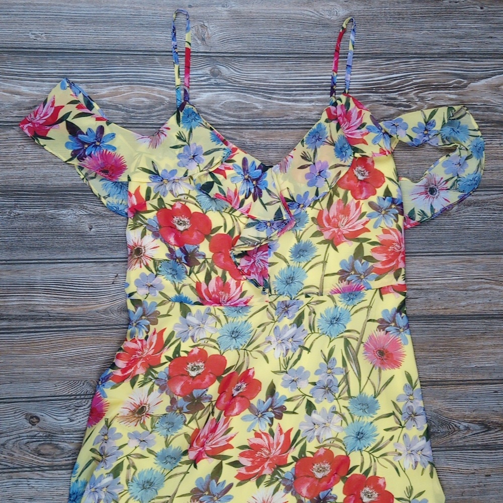 Floral Flowy Flower Print Pattern Semi Sheer Ruffle Off Shoulder Dress